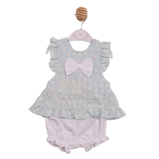 Mintini Baby Girl Mint Daisy Printed Bloomer Short Set 7250