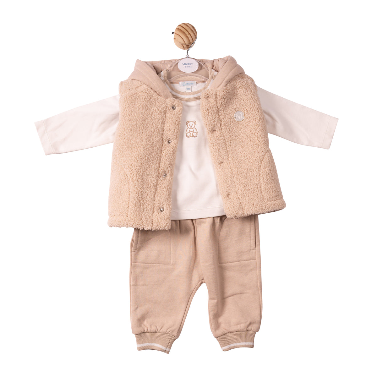 Mintini Baby Beige Fur Tracksuit & Gilet Set 7310