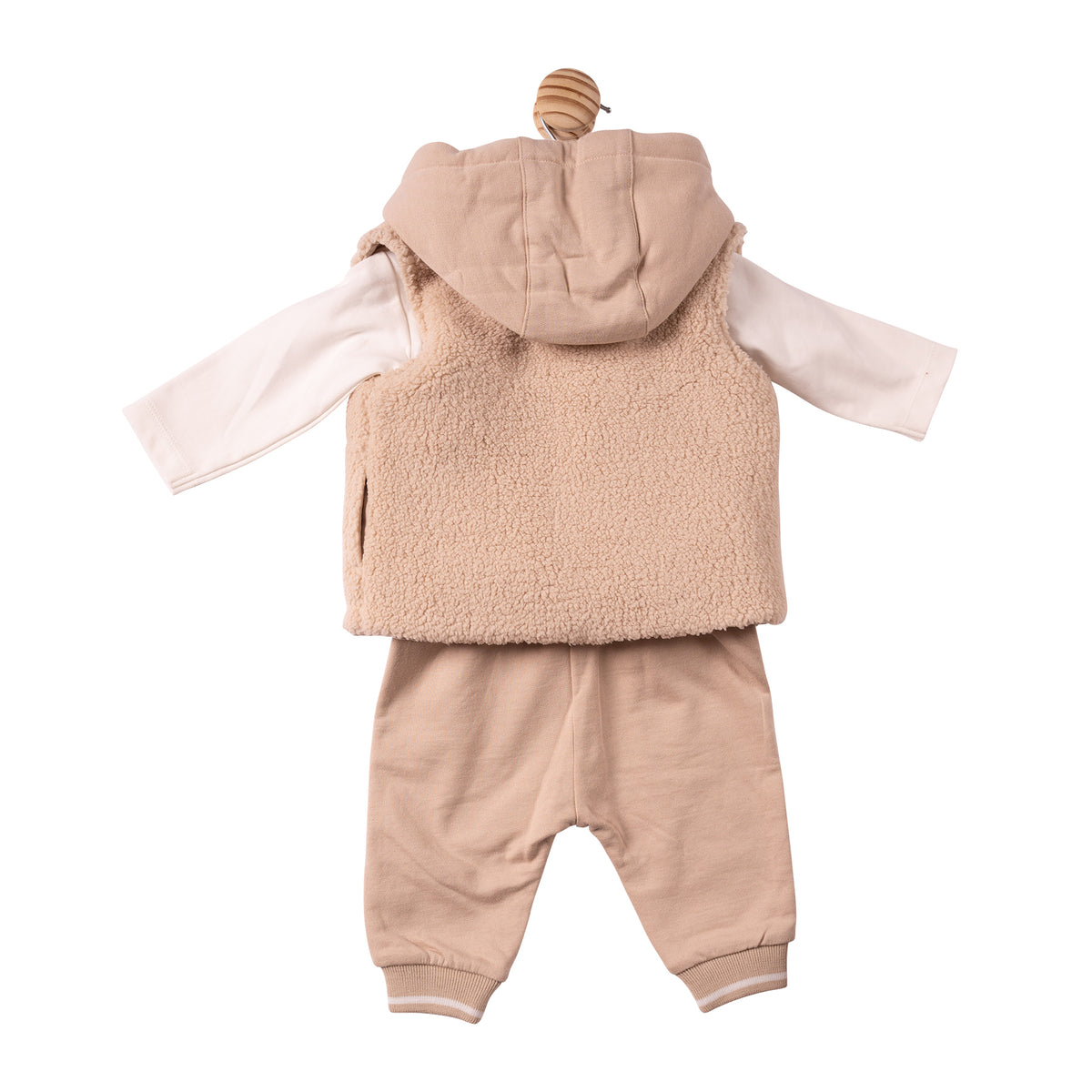Mintini Baby Beige Fur Tracksuit & Gilet Set 7310