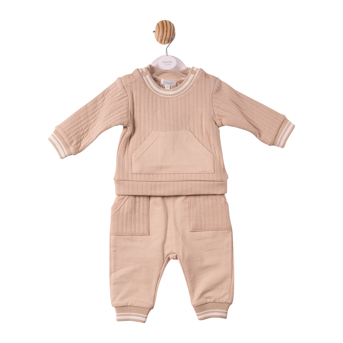 Mintini Baby Boy Beige Ribbed Tracksuit 7337