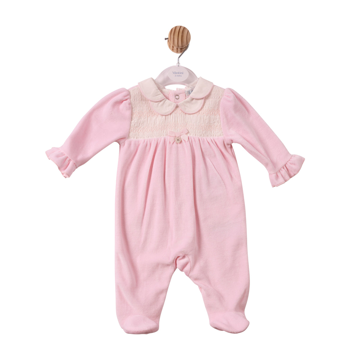 Mintini Baby Girl Pink Smocked Babygrow 7444