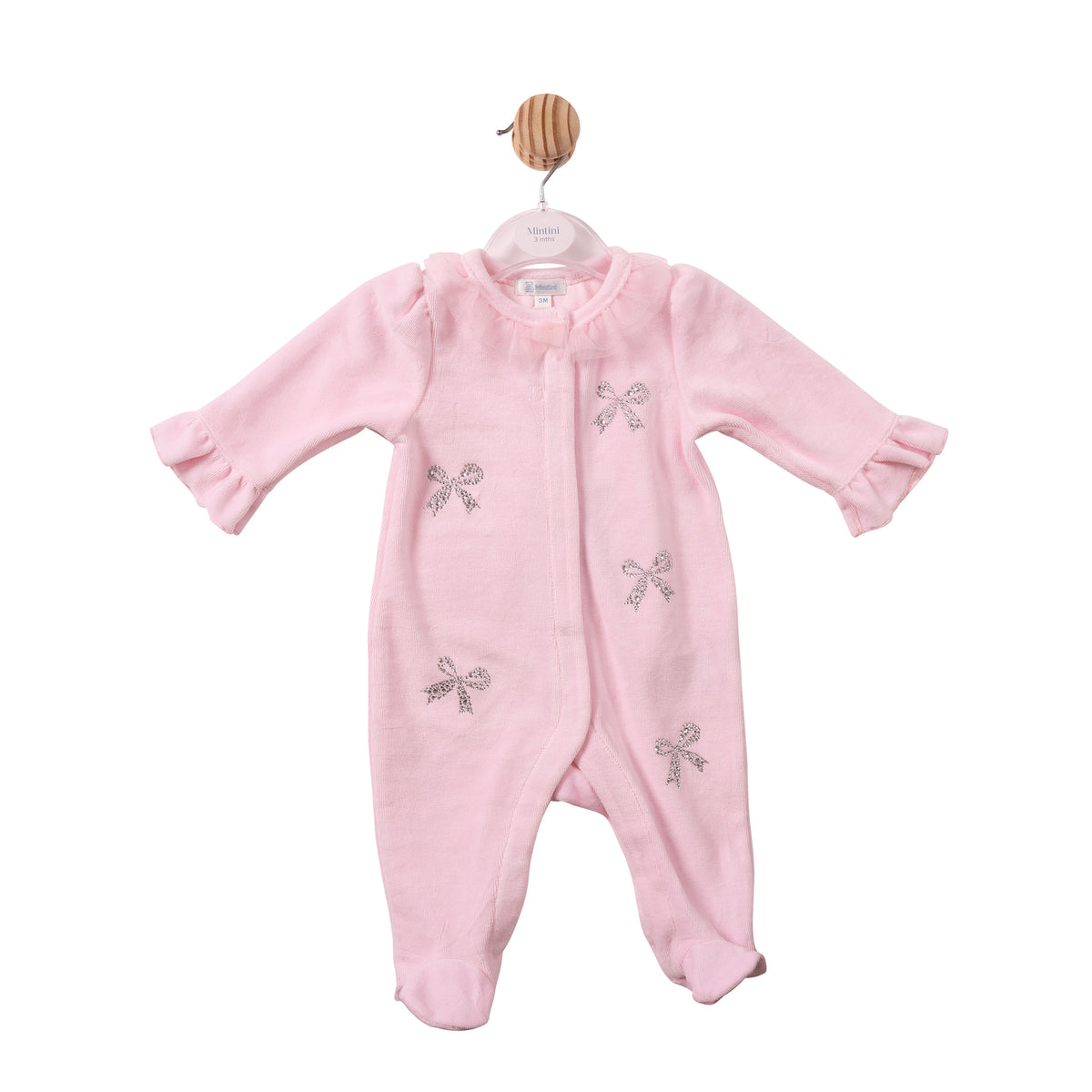 Mintini Baby Girl Pink Velour Diamante Babygrow 7493