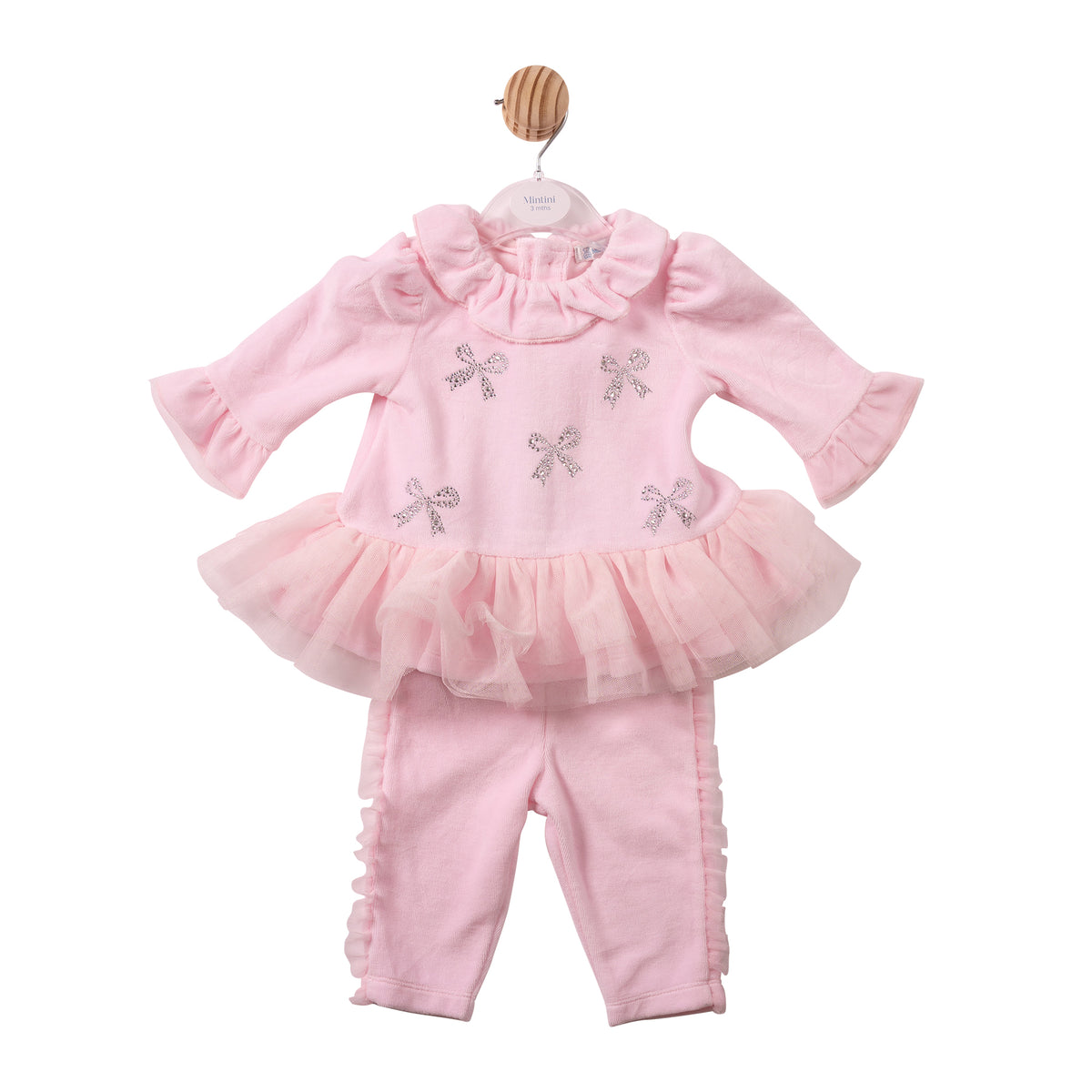 Mintini Baby Girl Pink Velour Tulle Legging Set 7496