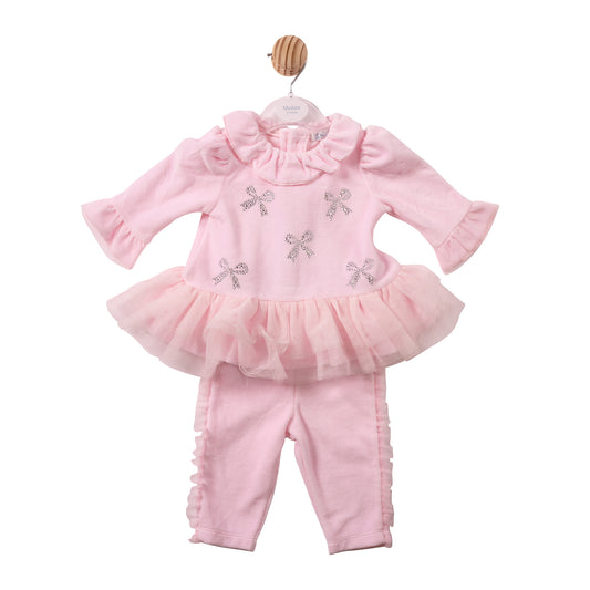 Mintini Baby Girl Pink Velour Tulle Legging Set 7496