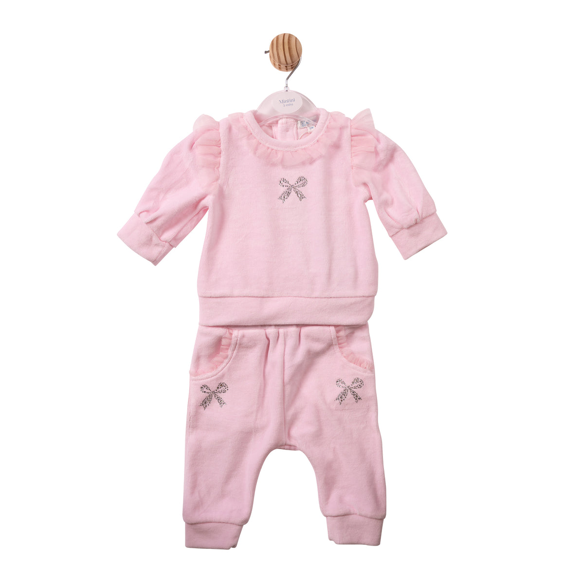 Mintini Baby Girl Pink Velour Diamante Tracksuit 7497