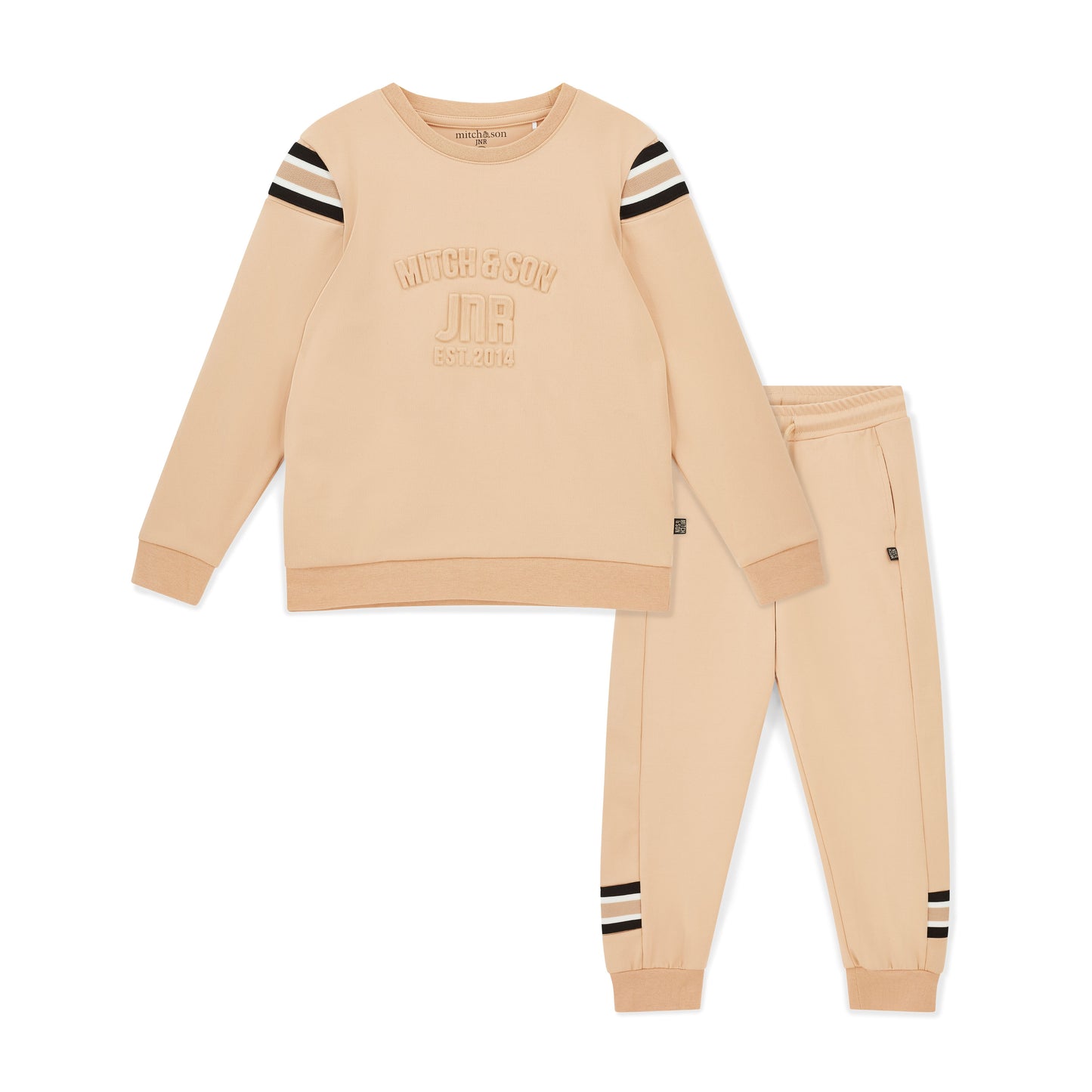 Mitch & Son Boys Beige Embossed Crewneck Tracksuit Luis