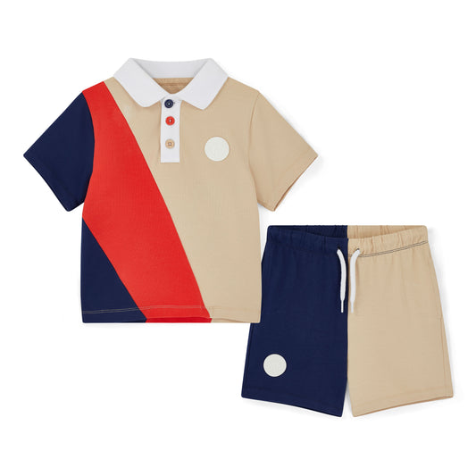 PRE ORDER Mitch & Son Beige Colourblock Polo Short Set Pierce