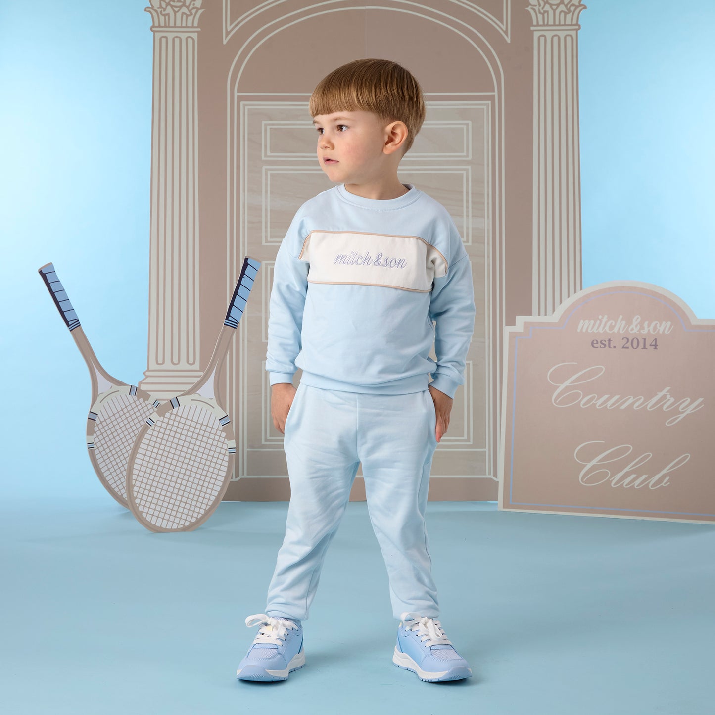 PRE ORDER Mitch & Son Blue Crewneck Panel Tracksuit Sean