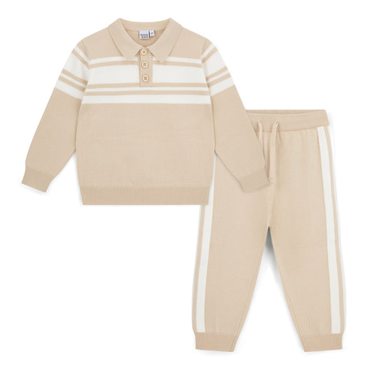 PRE ORDER Mitch & Son Beige Knitted Polo Tracksuit Travis