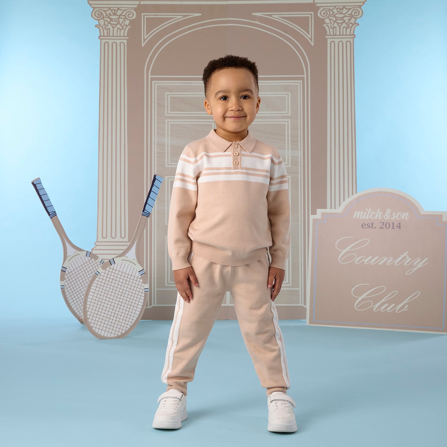 PRE ORDER Mitch & Son Beige Knitted Polo Tracksuit Travis