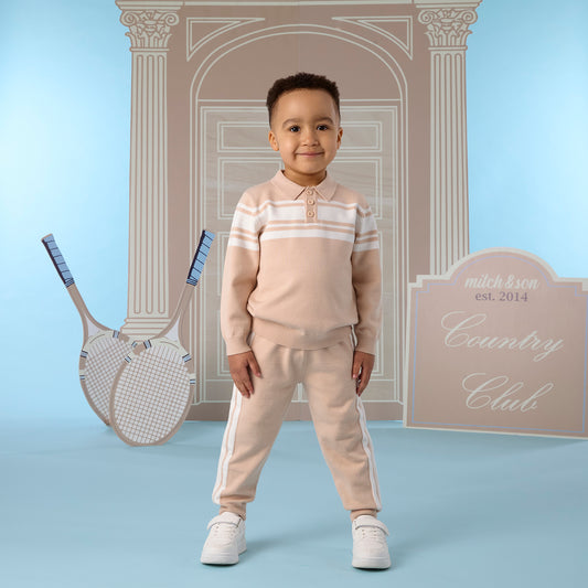 PRE ORDER Mitch & Son Beige Knitted Polo Tracksuit Travis