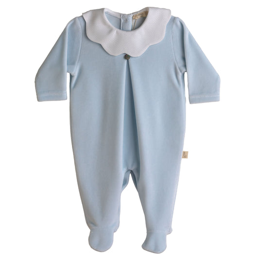 Baby Gi Boys Blue Velour Pique Collar Babygrow PQ50