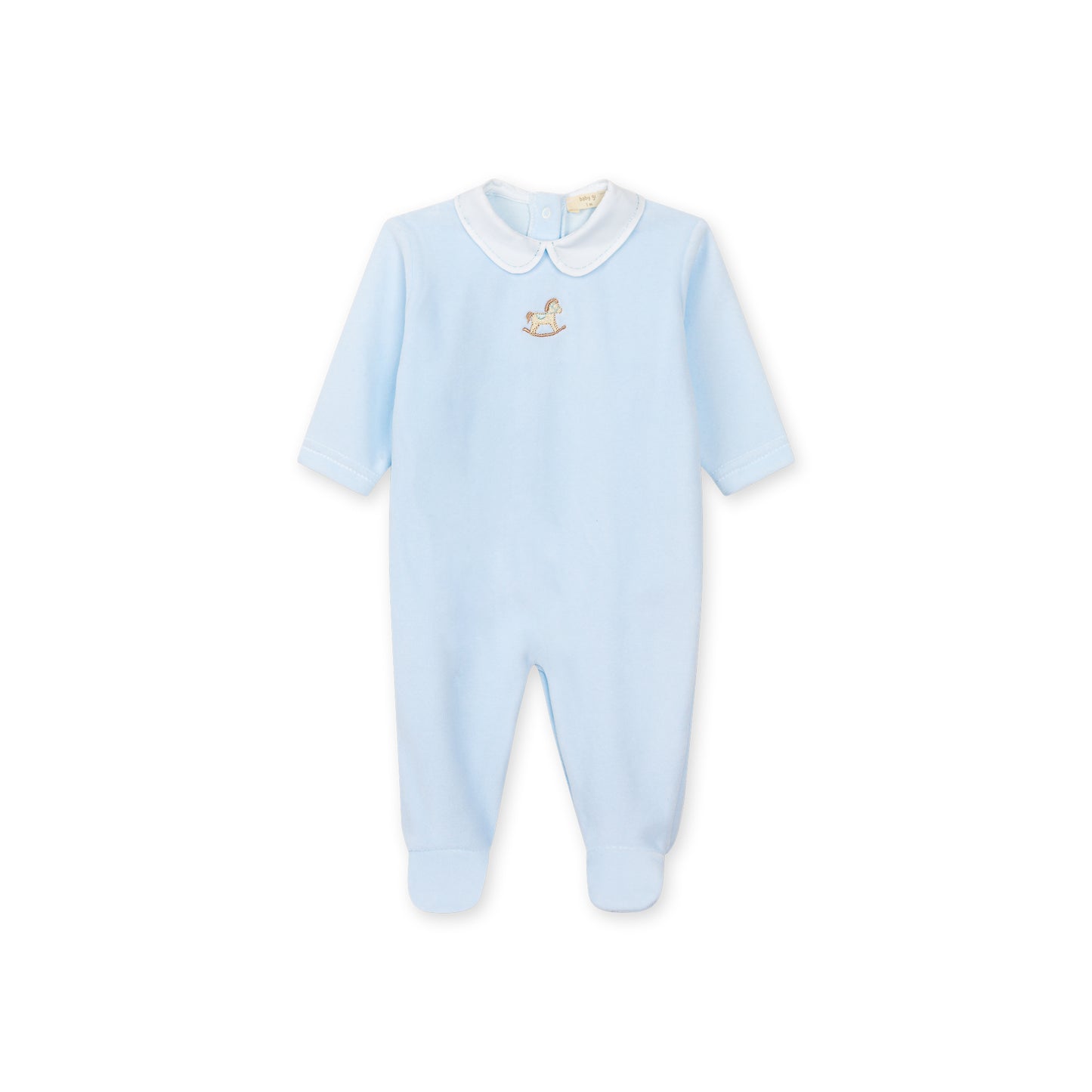 PRE ORDER Baby Gi Blue Velour Rocking Horse Babygrow RH50