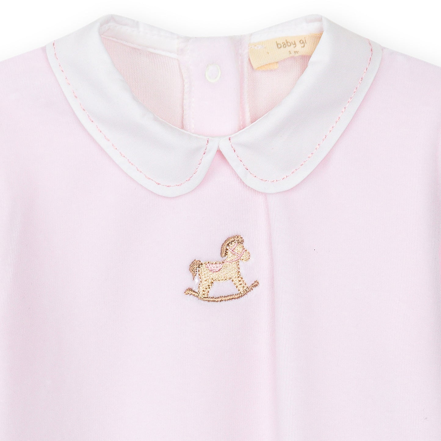 PRE ORDER Baby Gi Pink Velour Rocking Horse Babygrow RH50