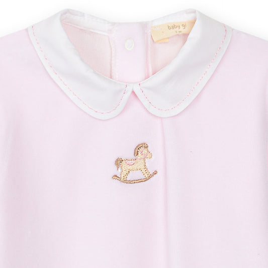 PRE ORDER Baby Gi Pink Velour Rocking Horse Babygrow RH50