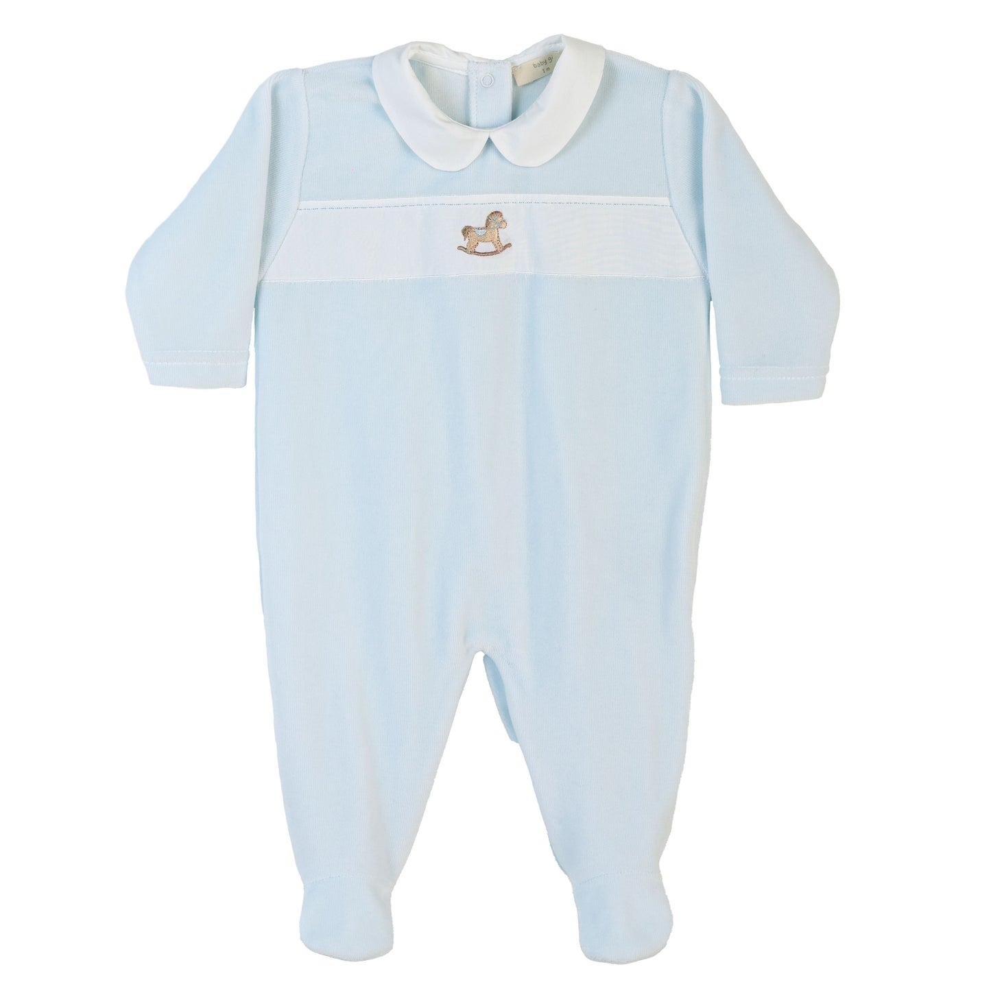 Baby Gi Boys Blue Velour Rocking Horse Babygrow RH51