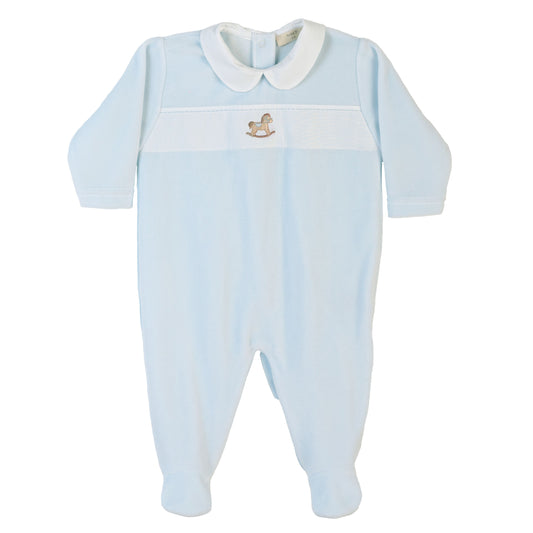 Baby Gi Boys Blue Velour Rocking Horse Babygrow RH51