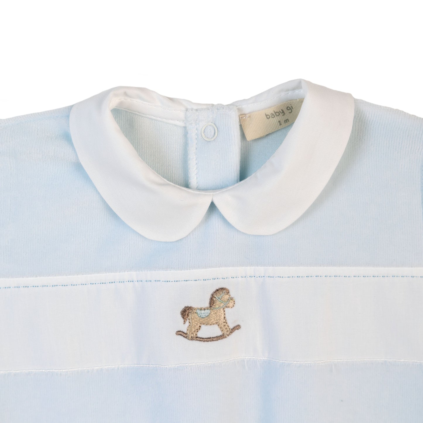 Baby Gi Boys Blue Velour Rocking Horse Babygrow RH51