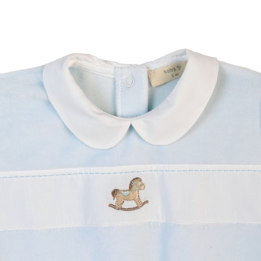 Baby Gi Boys Blue Velour Rocking Horse Babygrow RH51