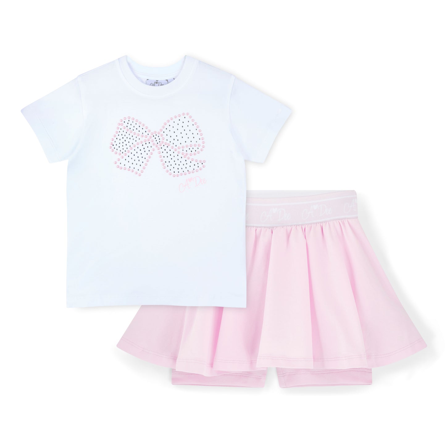 ADee White Bow Skort Set Rose
