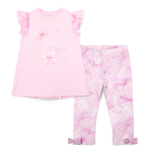PRE ORDER ADee Girls Pink Bow Printed Legging Set Ria