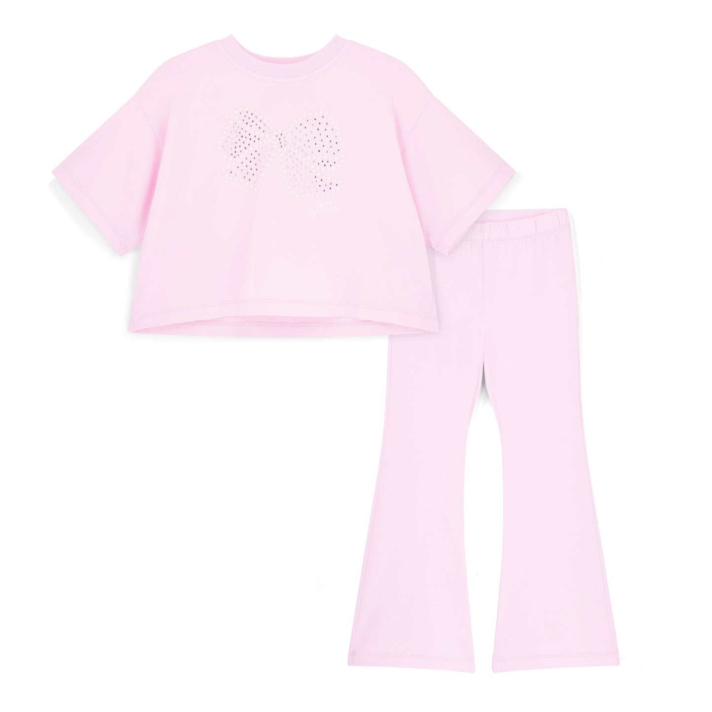 PRE ORDER ADee Pink Pearl Bow Flared Legging Set Samantha