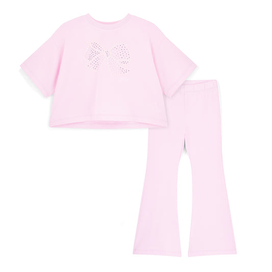 PRE ORDER ADee Pink Pearl Bow Flared Legging Set Samantha