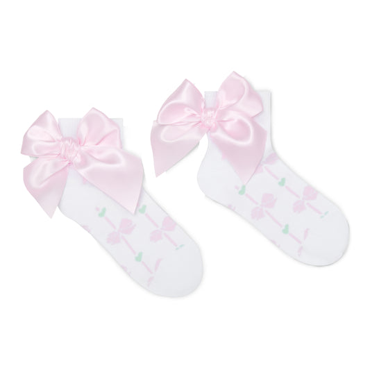 PRE ORDER ADee White Bows & Stripes Print Ankle Sock Rowan