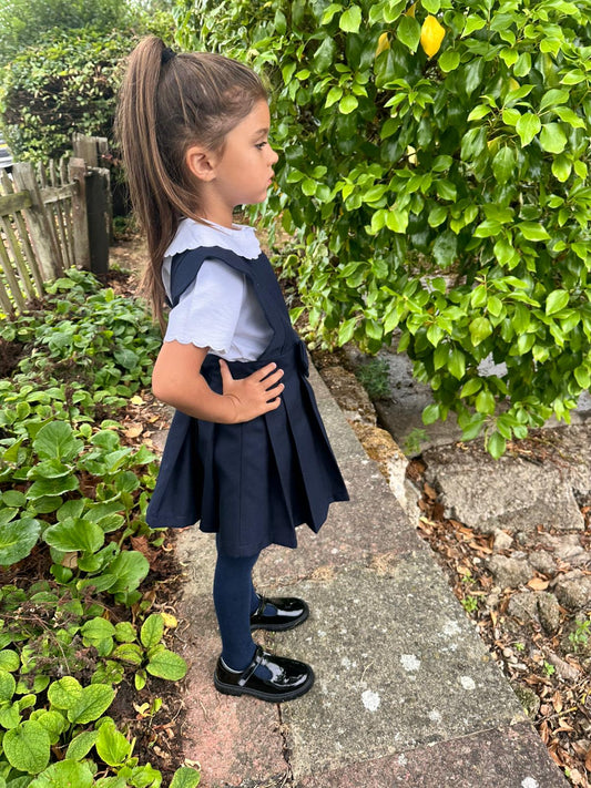 PRE ORDER Love & Learn Girls Navy Scalloped Pinafore Set