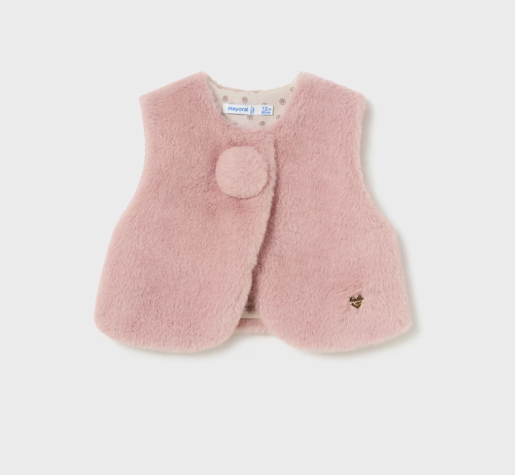 Mayoral Baby Girls Pink Fur Pom Pom Gilet 2327