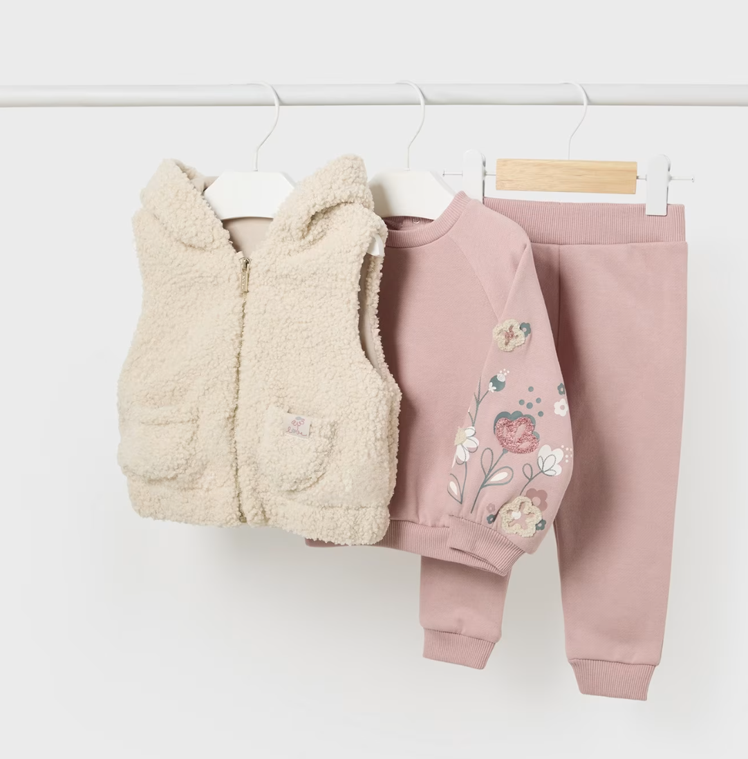 Mayoral Baby Girls Blush Pink Tracksuit with Boucle Gilet 2826