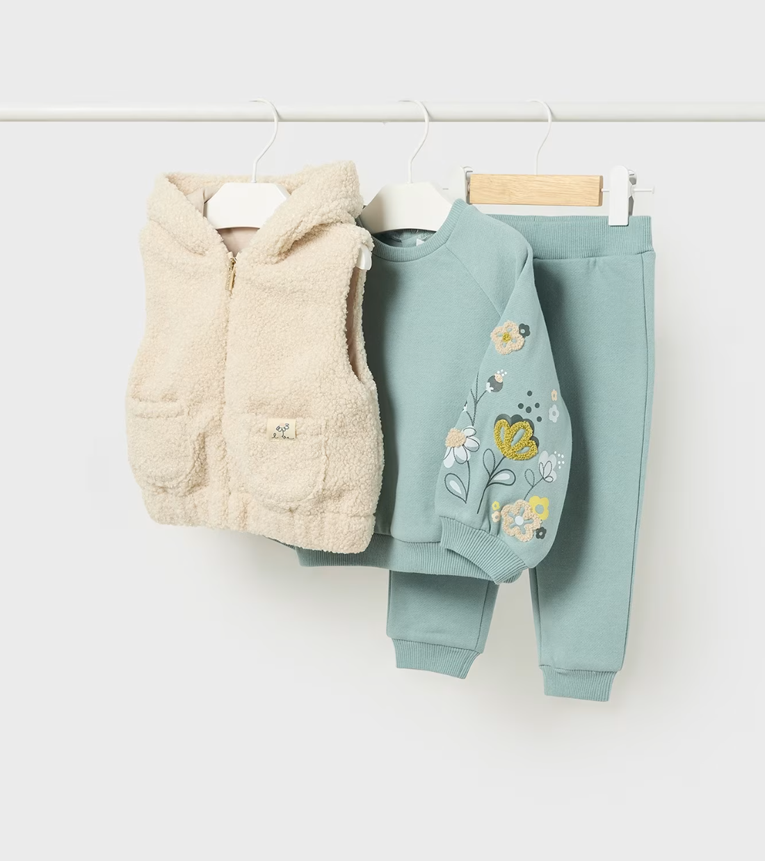 Mayoral Baby Girls Green Tracksuit with Boucle Gilet 2826