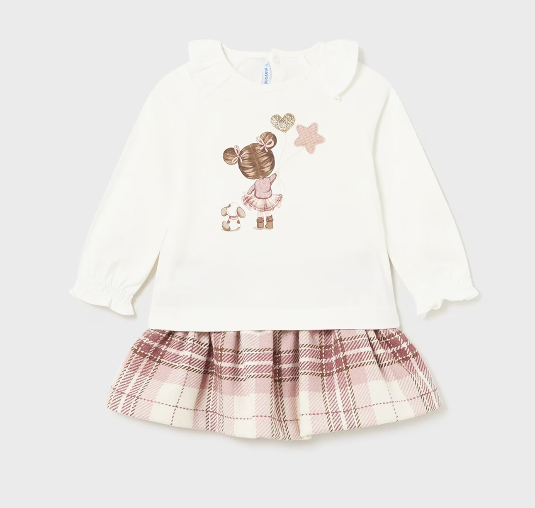 Mayoral Baby Girls Pink Plaid Skirt Set 2927