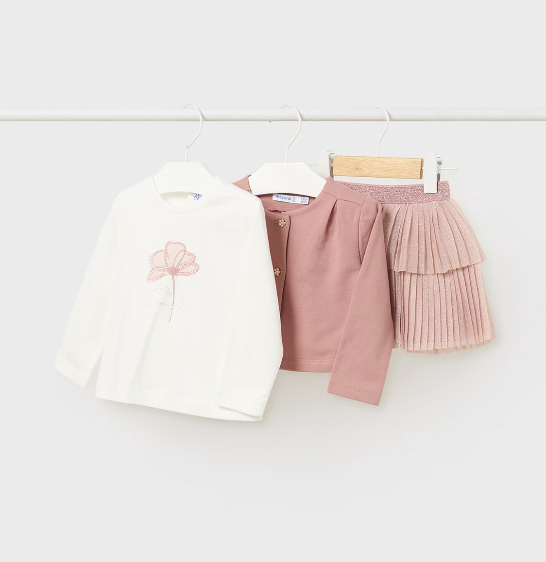 Mayoral Baby Girls Blush Pink Three Piece Skirt Set 2928