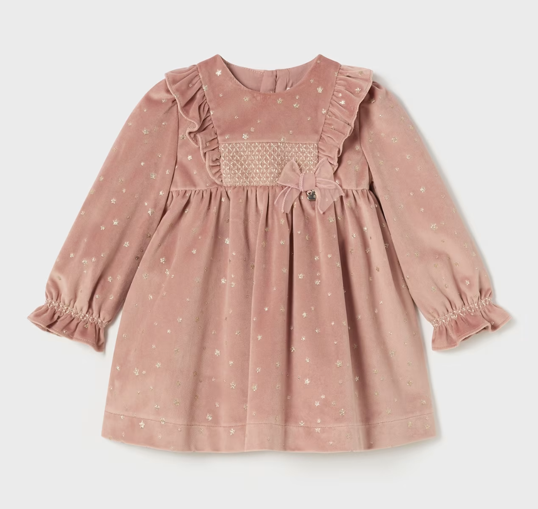 Mayoral Baby Girls Blush Pink Velvet Sparkle Dress 2904