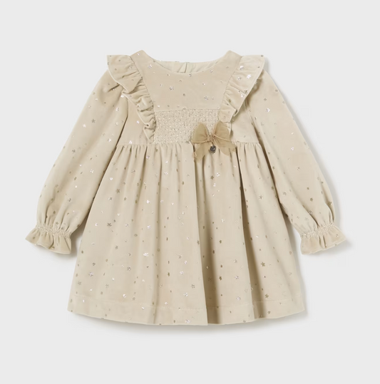 Mayoral Baby Girls Beige Velvet Sparkle Dress 2904