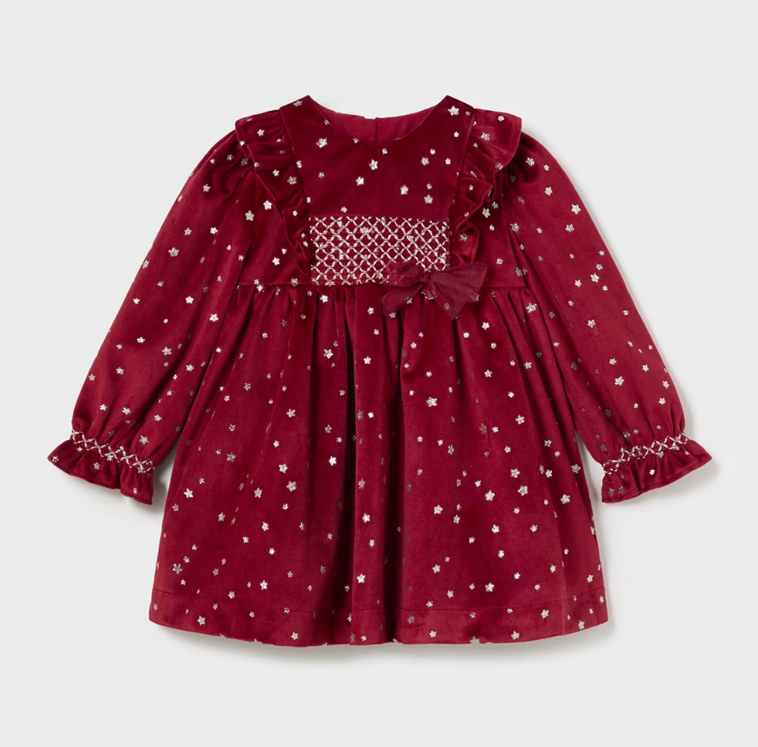 Mayoral Baby Girls Red Velvet Sparkle Dress 2904