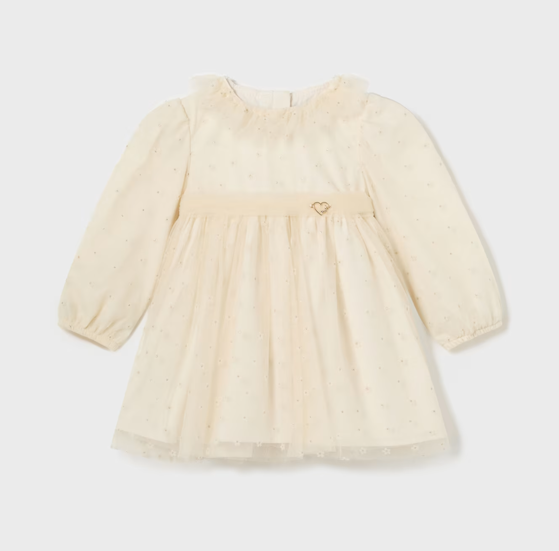 Mayoral Baby Girls Cream Tulle Sparkle Dress 2907