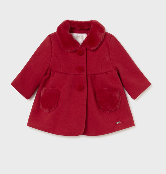 Mayoral Baby Girl Red Woolen Coat With Fur 2453