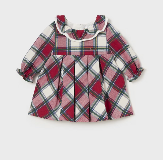 Mayoral Baby Girl Red Long Sleeved Plaid Dress 2808