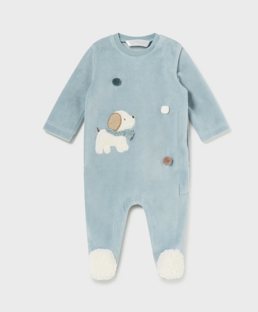 Mayoral Baby Boy Blue Velour Puppy Babygrow 2792