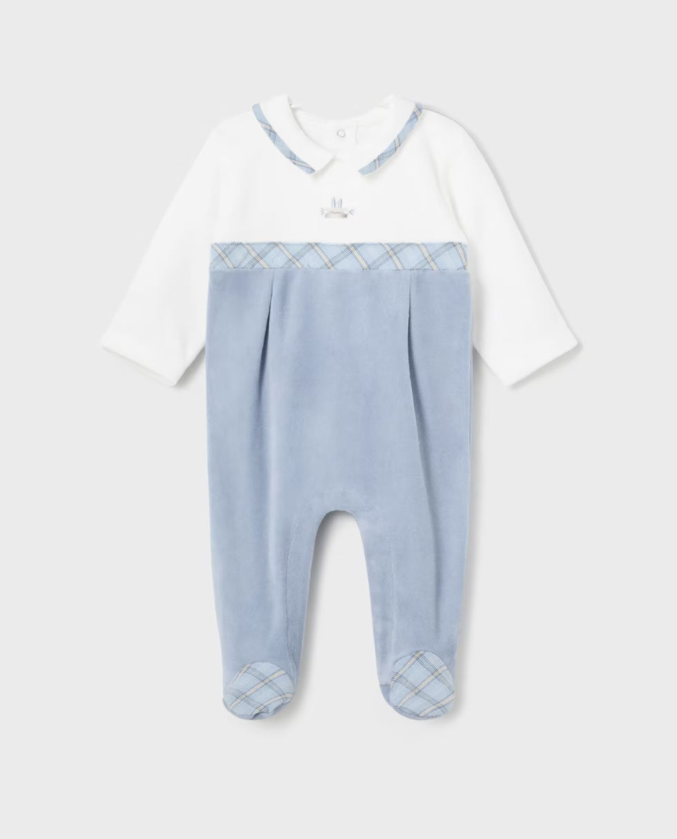 Mayoral Baby Boy Blue Velour Babygrow 2791