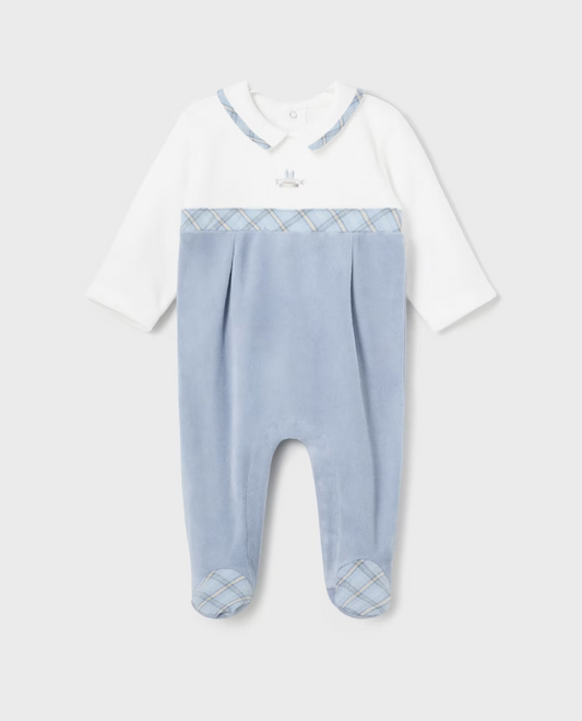 Mayoral Baby Boy Blue Velour Babygrow 2791