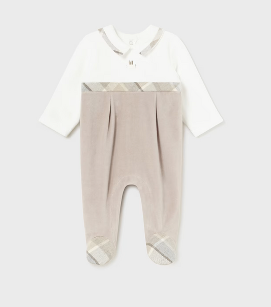 Mayoral Baby Boy Beige Velour Babygrow 2791