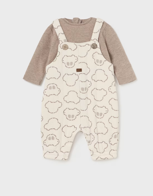 Mayoral Baby Boy Beige Printed Dungaree Romper 2619