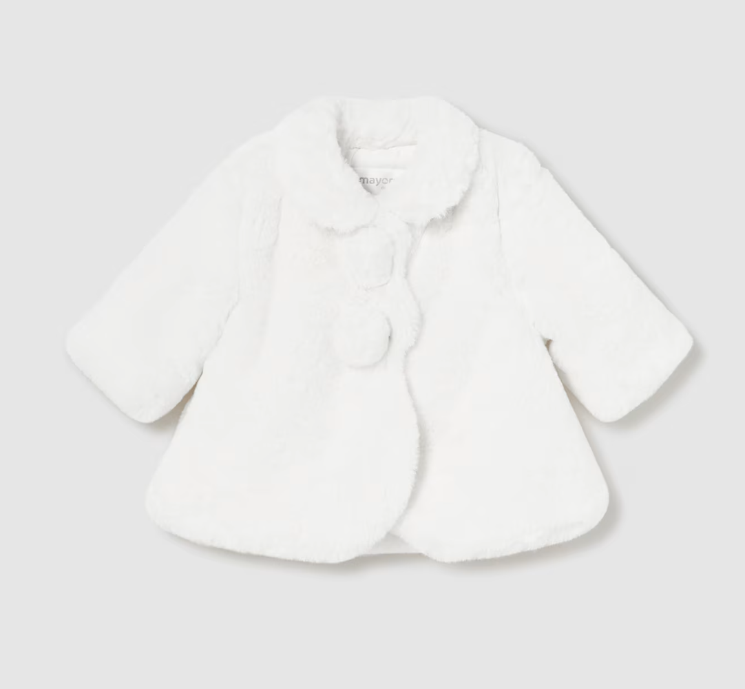 Mayoral Baby Girls White Pom Fur Coat 2451