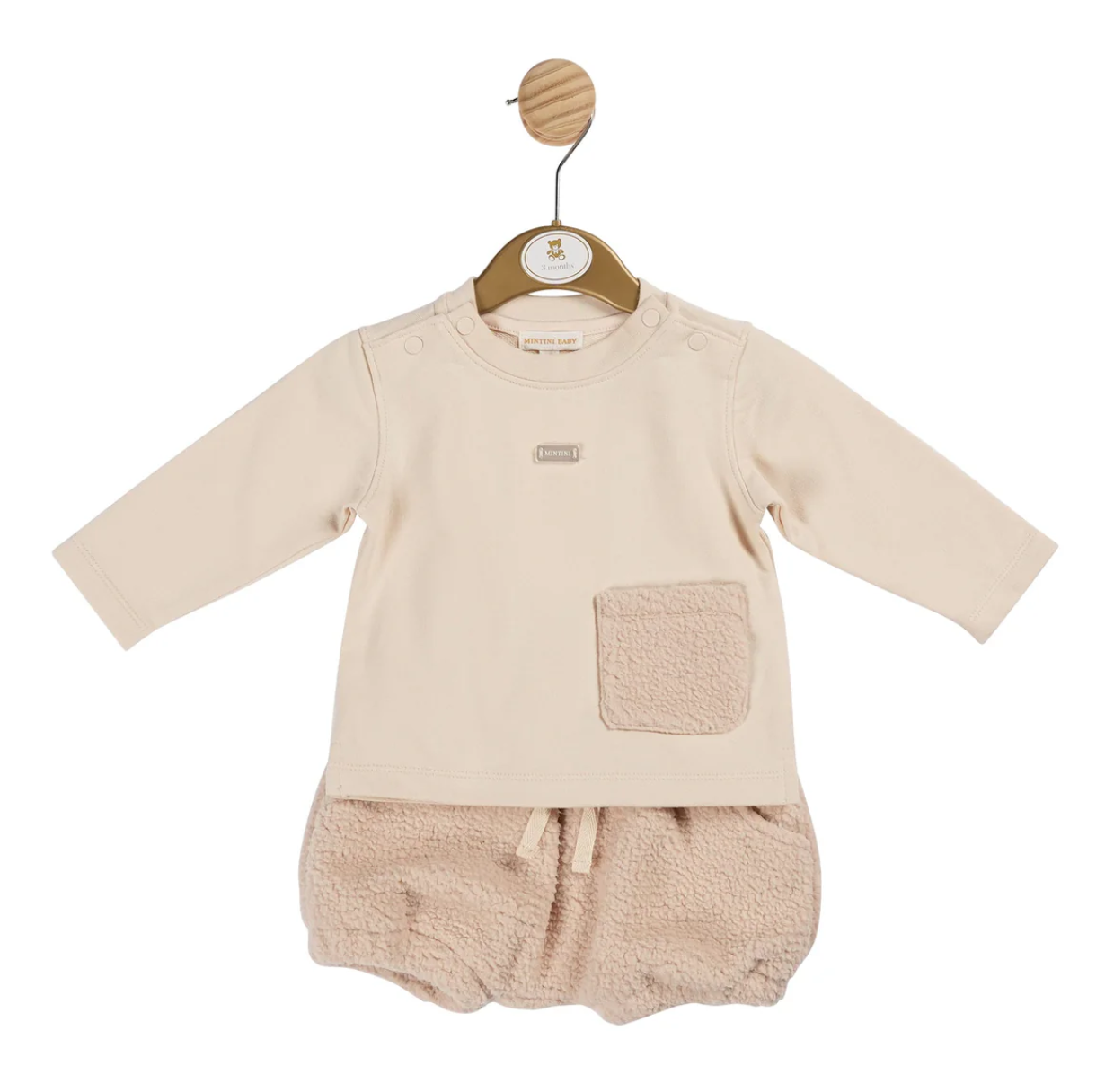 Mintini Baby Boys Beige Soft Teddy Short Bloomer Set 6026