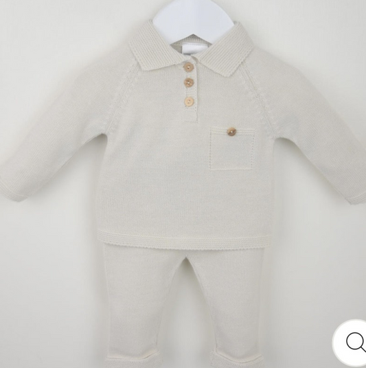 PEX Baby Boy Beige Knitted Trouser Set Oliver