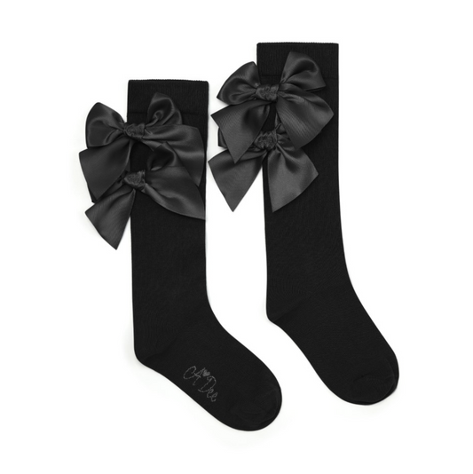 ADee Knee High Black Bow School Socks Poppy