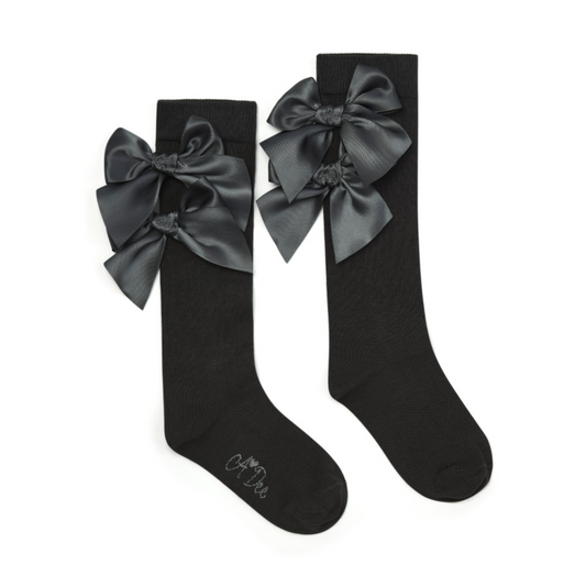 ADee Knee High Grey Bow School Socks Poppy